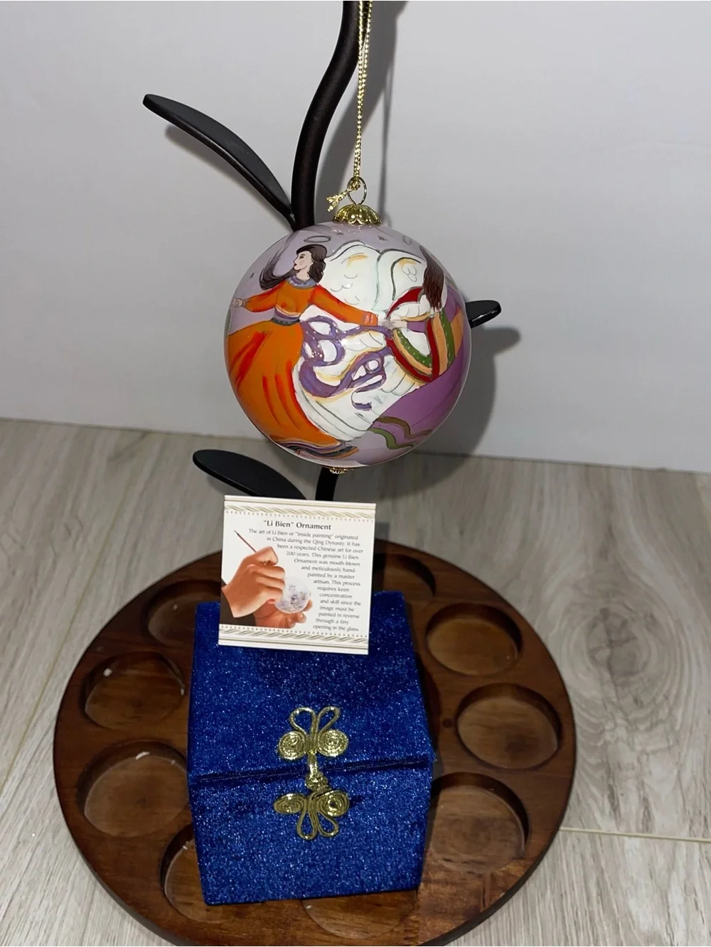Pier 1 Li Bien Reverse Painted Glass Ornament Angel Orange Dress Purple